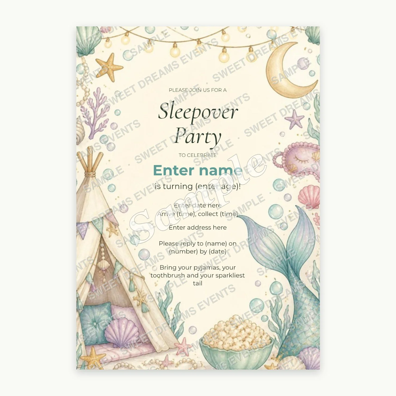Editable Sleepover Invitation, Mermaid Lagoon