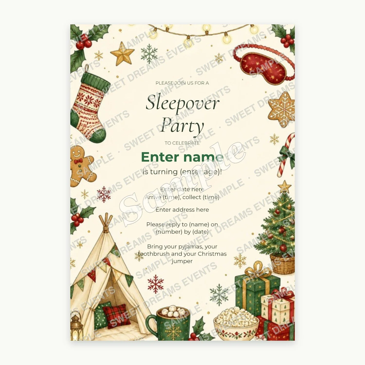 Editable Sleepover Invitation, Elf Academy