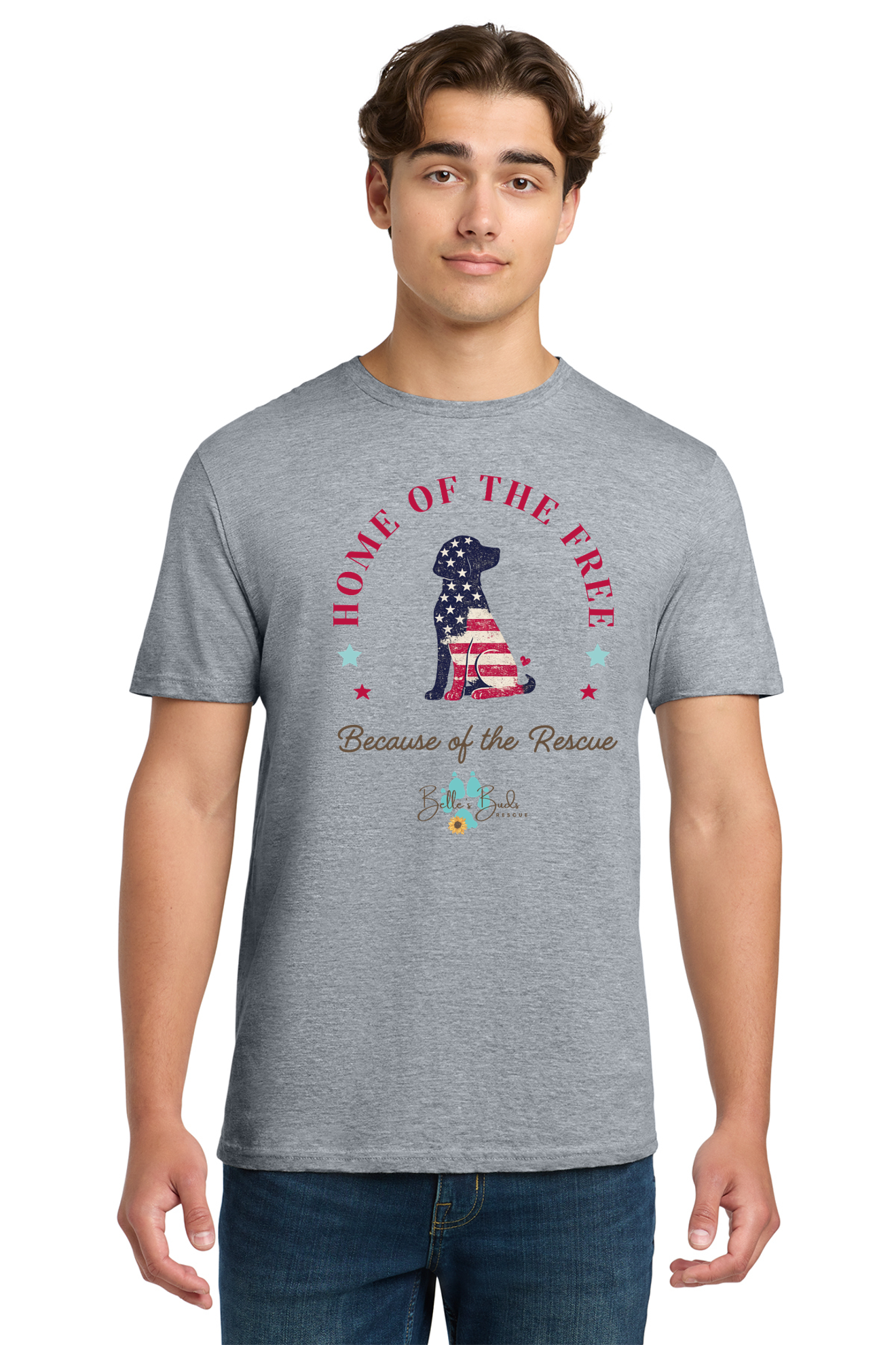 Unisex Crew Red, White, & Rescued  Dog Design