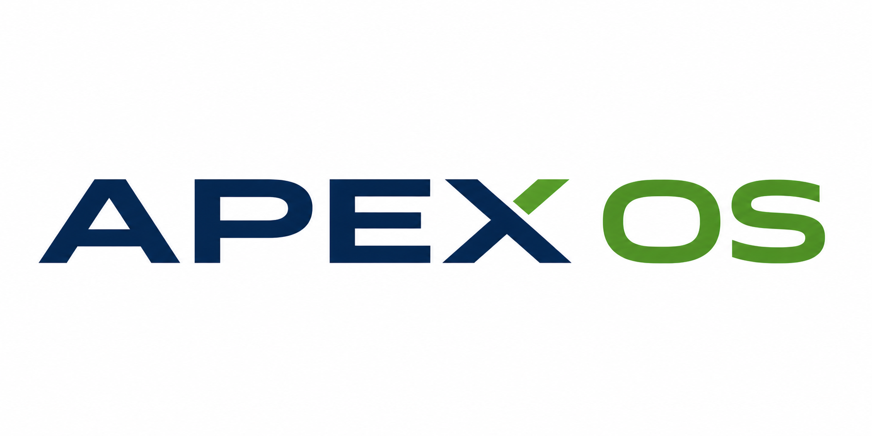 Logo of Apex OS with the word 'APEX' in dark blue and 'OS' in green, separated by a green checkmark.