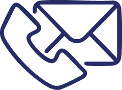 Icon of a traditional landline telephone receiver and an envelope, representing phone and email communication.