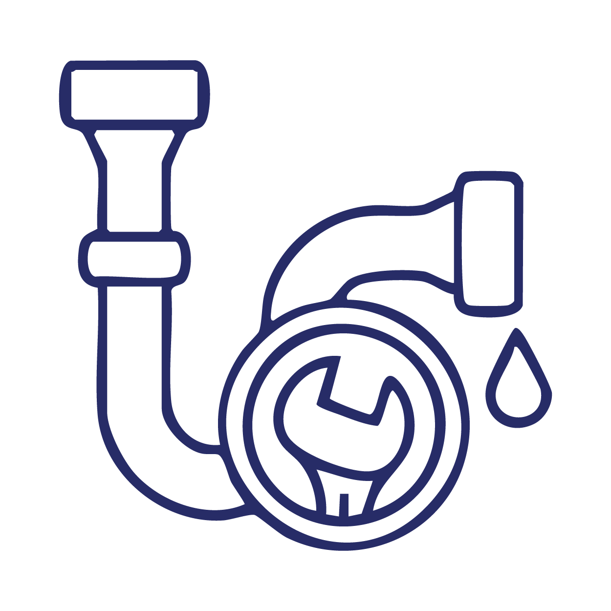 Outline drawing of a mechanical device with pipes, a gauge, and a water droplet.