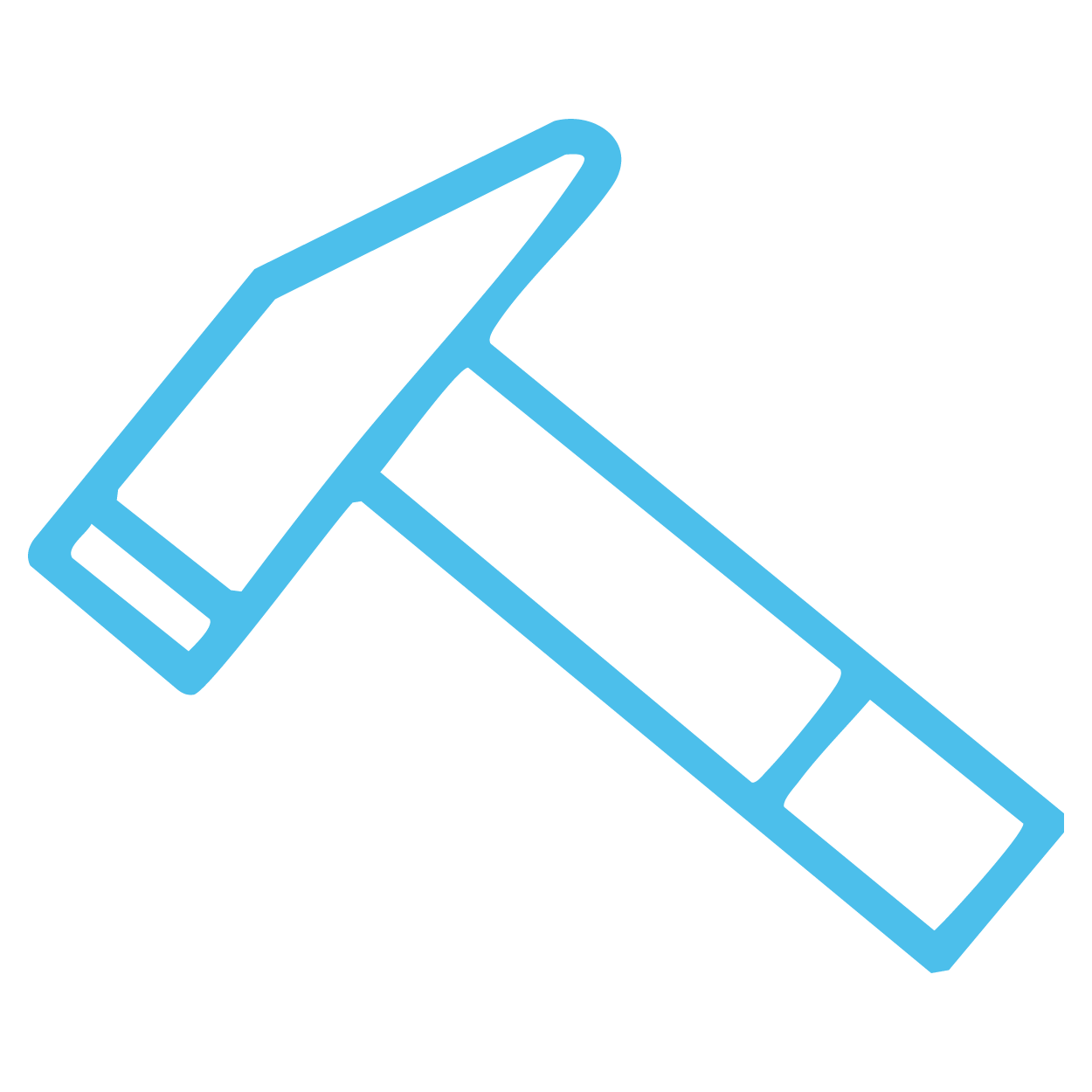 Outline of a blue and black guitar neck with tuning pegs and frets.