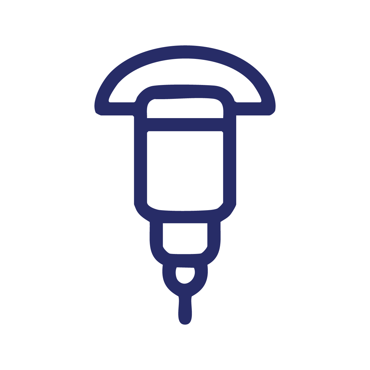 Line drawing of a tattoo machine in dark blue.