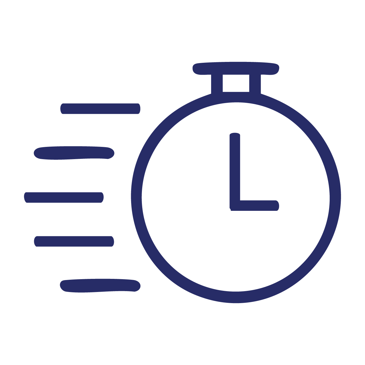 Stylized blue stopwatch icon with motion lines indicating speed.