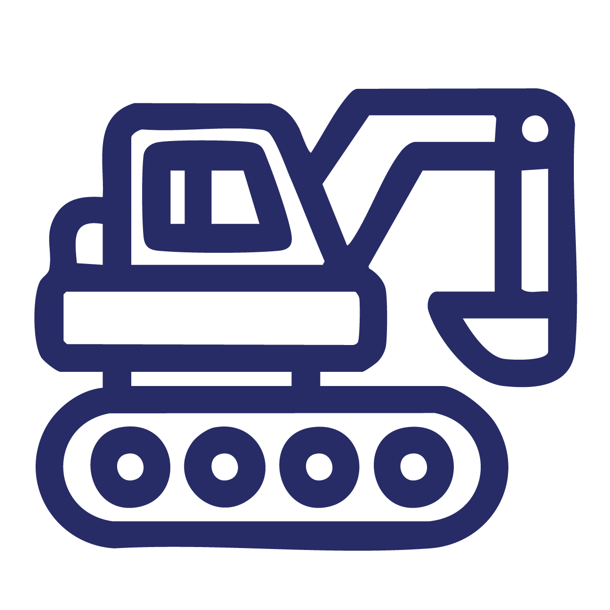 Icon of a blue excavator on a black background.
