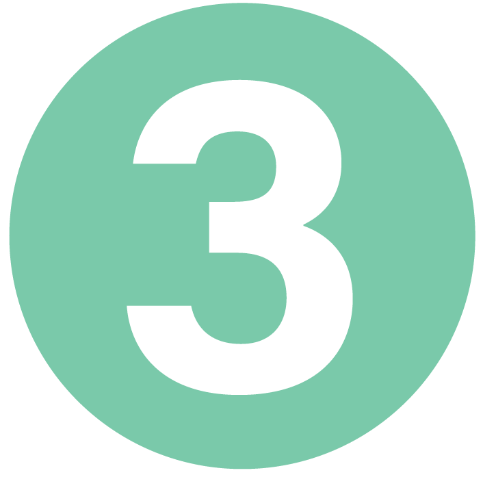 A large white number 3 on a light green circular background.