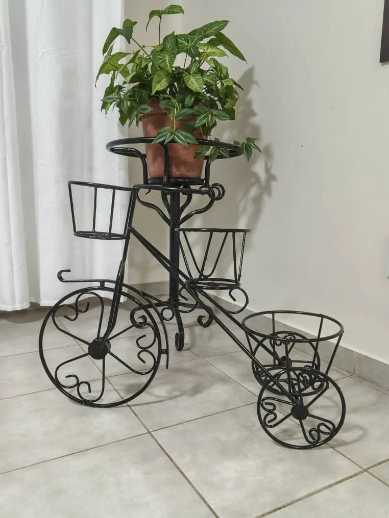 Product No: #00016 - Bicycle Steel Planter Stand Decor - 3 Flower Pot Holder for Garden Patio (black; 75cm (L) x 65 cm (H)): N$1,200.00