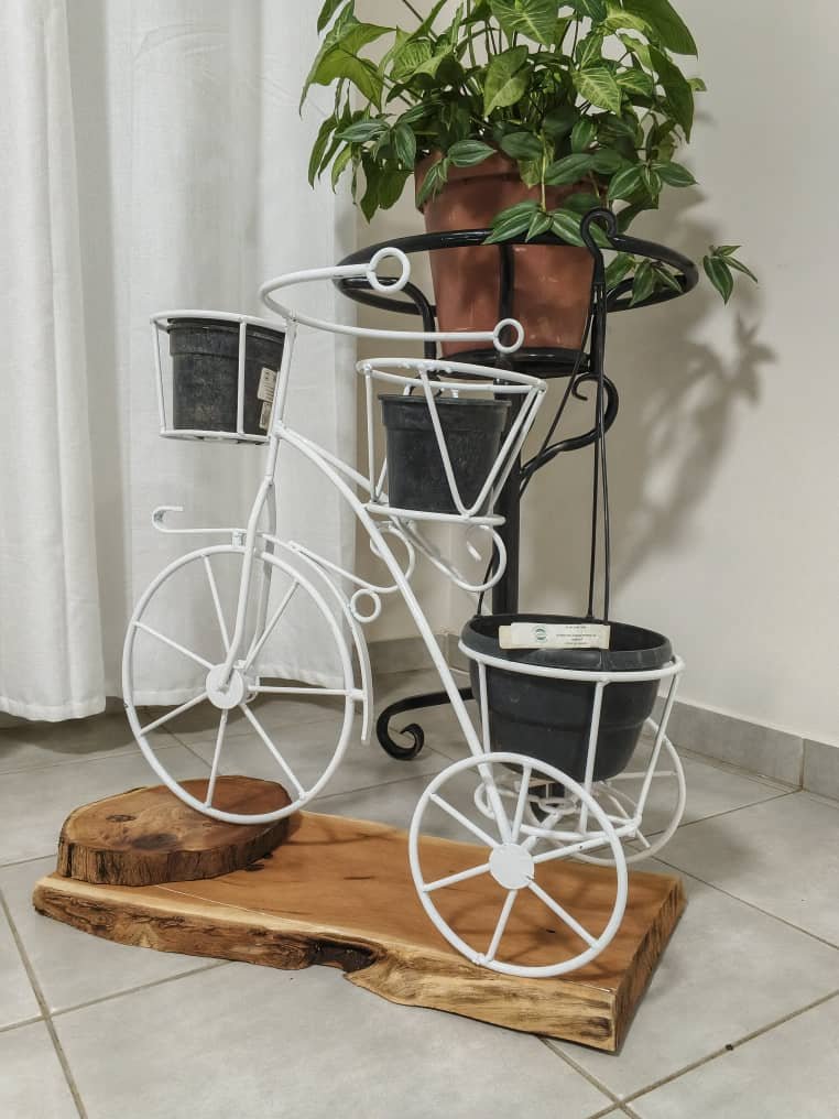 Product No: #00015 - The Vintage Tri-Cycle Steel Decor Planter Stand - 3  Flower Pot Holder for Garden, Patio or living room (glossy white, 75 cm (L) x 65 cm (H): N$1,200.00