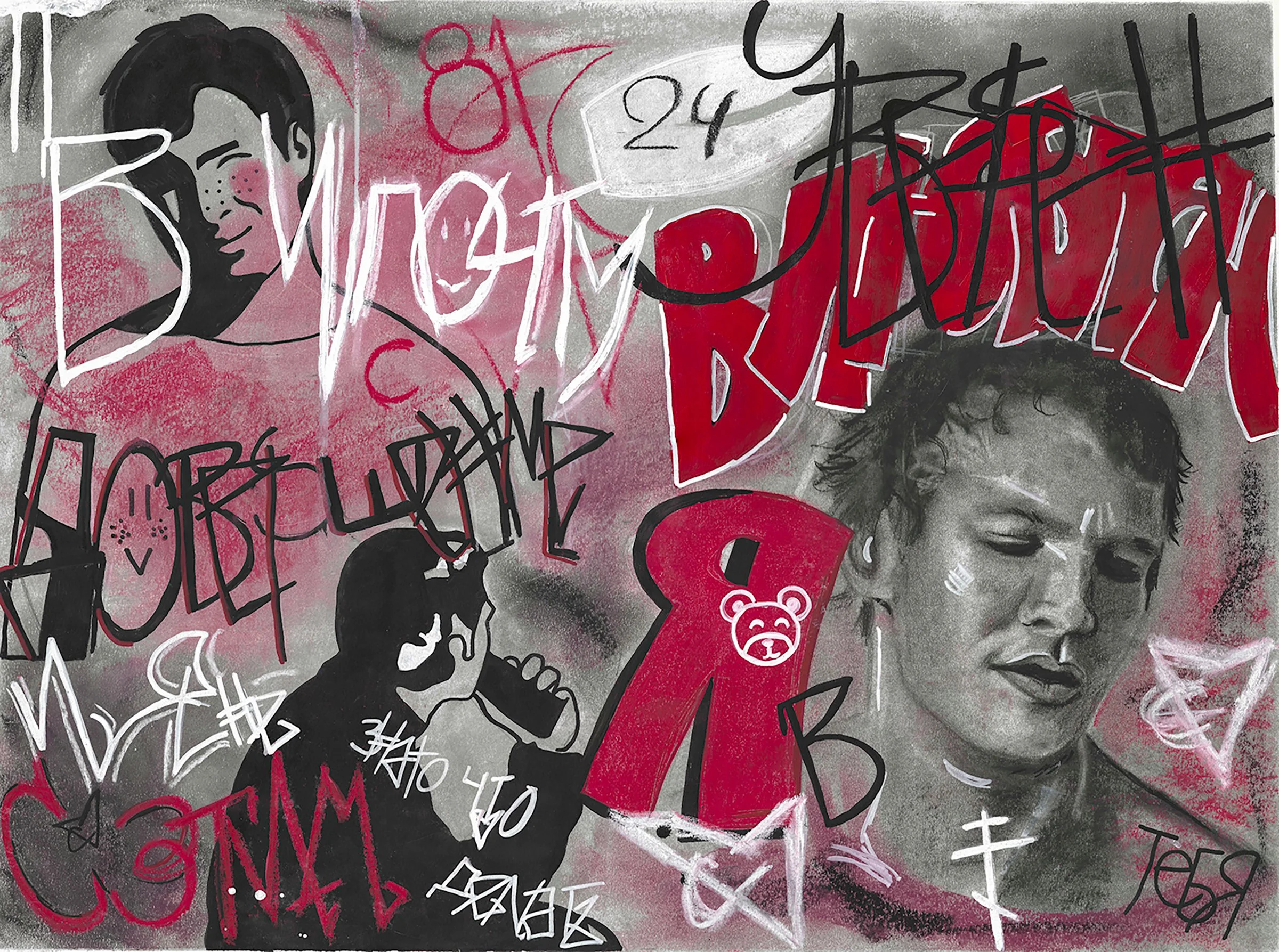 The Graffiti Piece
Charcoal, soft pastel and acrylic on Strathmore paper