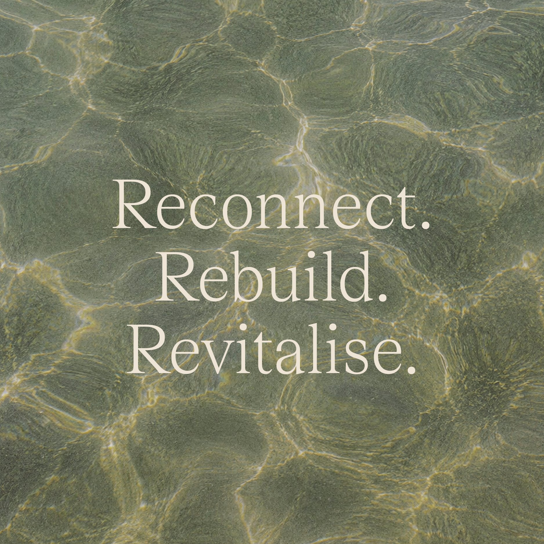 A marble surface with green and gold veining and the words 'Reconnect. Rebuild. Revitalise.' written in white text.