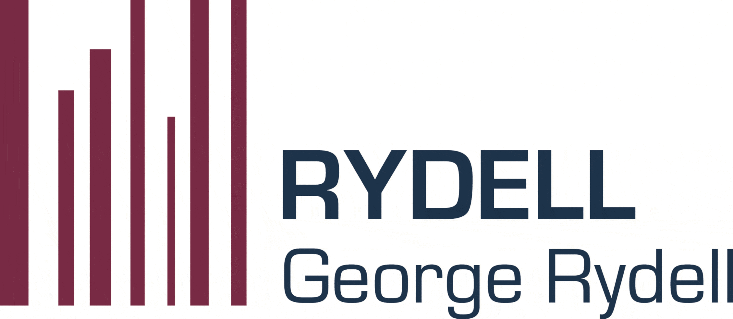 Logo for the George Rydell company with vertical maroon stripes on the left and the company name in dark blue text on the right.
