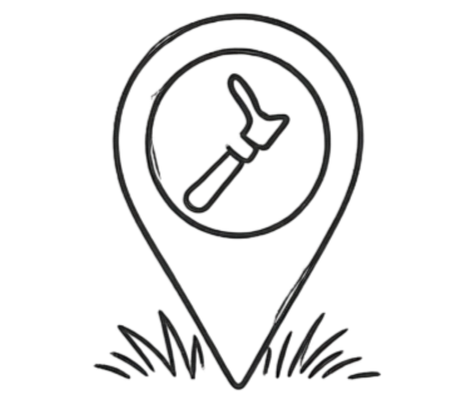 Illustration of a map pin with a wooden texture, featuring the map of New Zealand inside, surrounded by grass at the bottom.