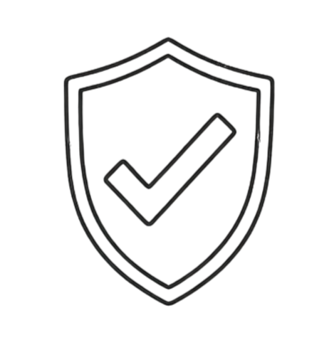 Green wooden shield with a large checkmark in the center.