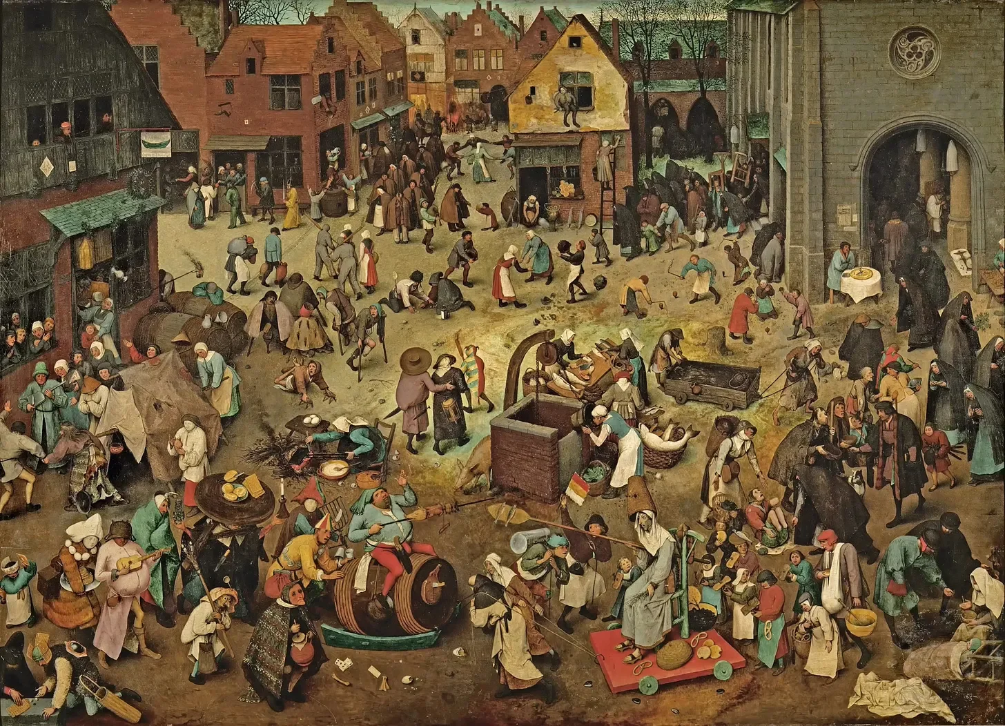 The Fight Between Carnival and Lent is a famous 1559 oil-on-panel painting by Pieter Bruegel the Elder, housed in Vienna's Kunsthistorisches Museum