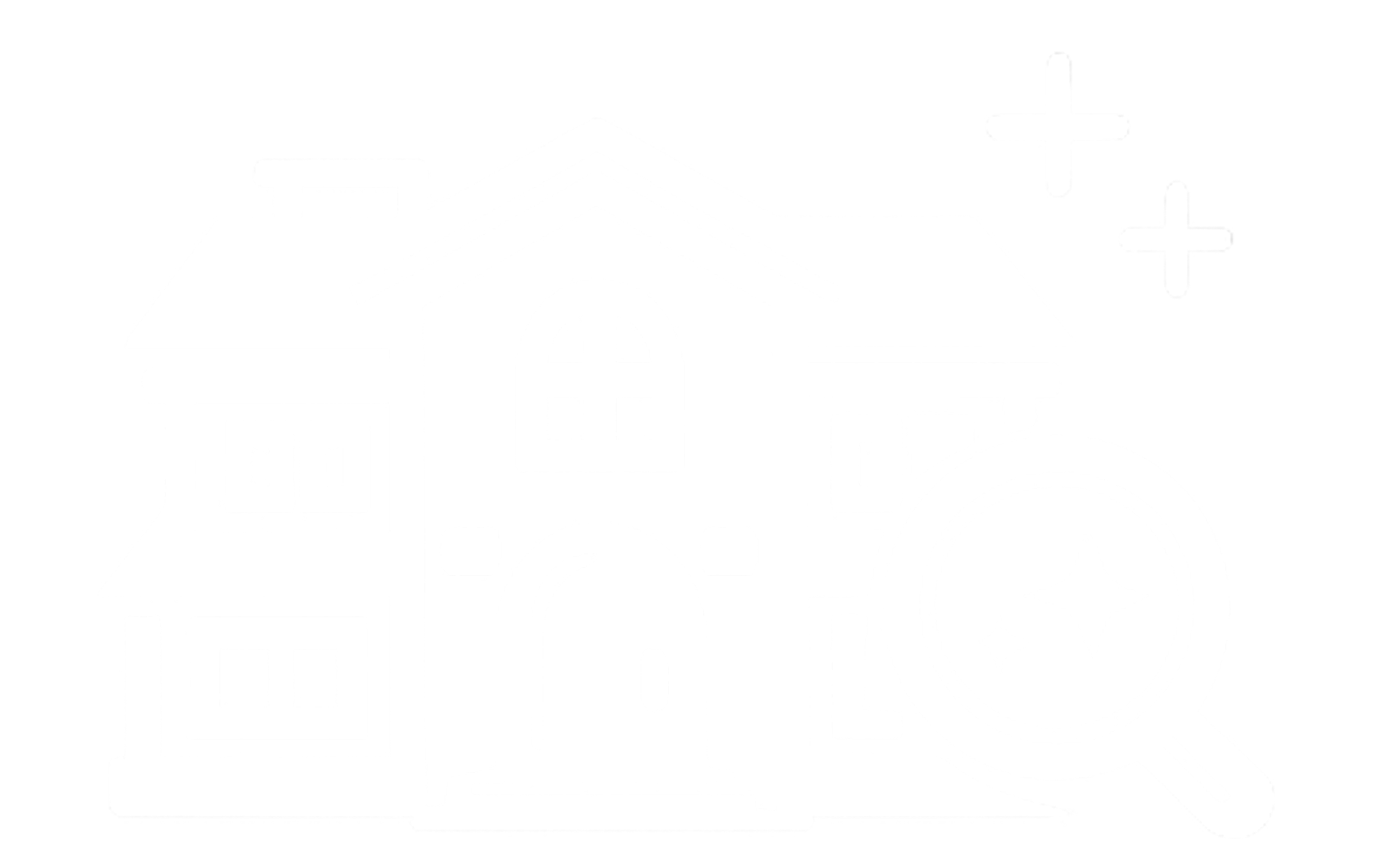 A line drawing of a house and a wheelchair with a plus sign, indicating healthcare or accessibility.