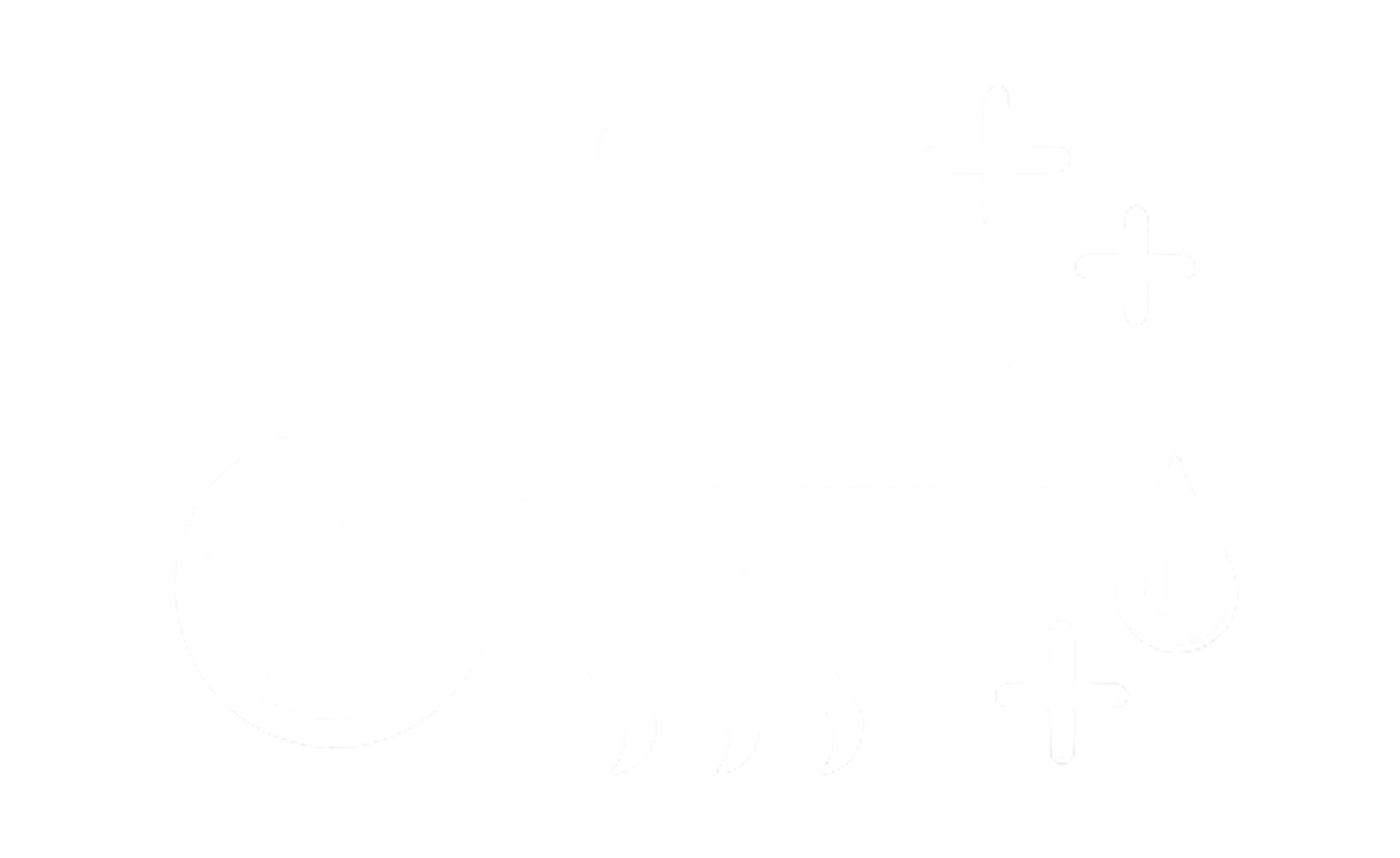 Outline of a train with steam or smoke coming out of the chimney, depicting a vintage steam locomotive.