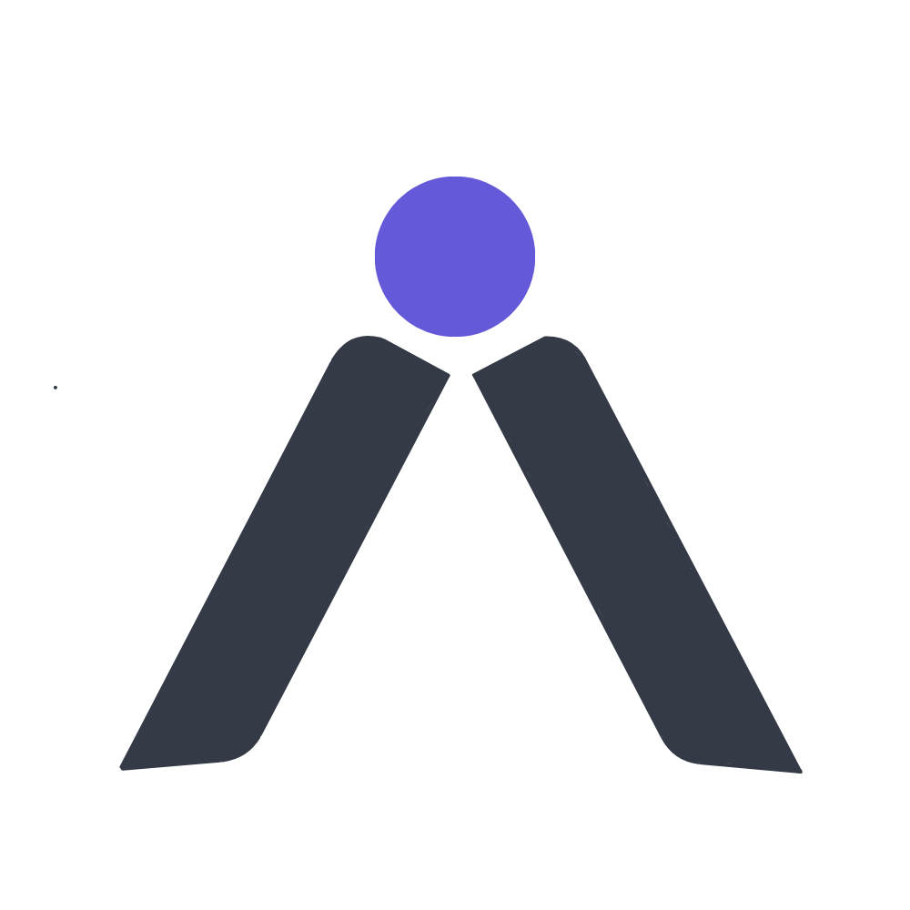 Arcane Technology Incubator Favicon. Abstract geometric logo with a blue circle and two dark gray angled lines forming a stylized 'A' shape.