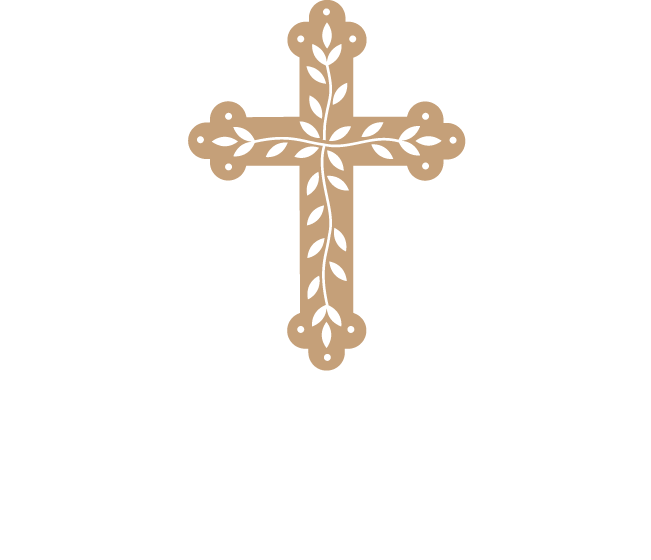 Decorative cross with floral patterns in beige color.