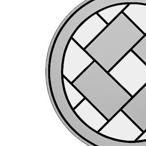 Close-up of a coin showing part of its design with geometric patterns.