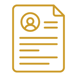 Outline of a resume or profile document with a user icon at the top and lines of text representing information