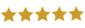 Five gold stars in a row, representing a five-star rating.