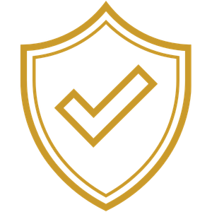 Gold shield emblem with a checkmark in the center.