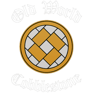 Logo with the text 'Old North Cobblestone' surrounding a circular pattern of interlocked cobblestones in black and gold.