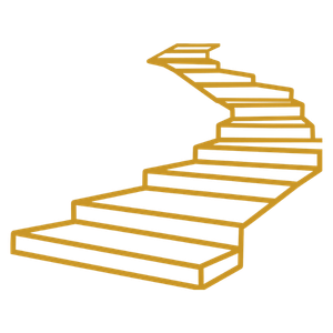A colorful spiral staircase with yellow, orange, and red hues