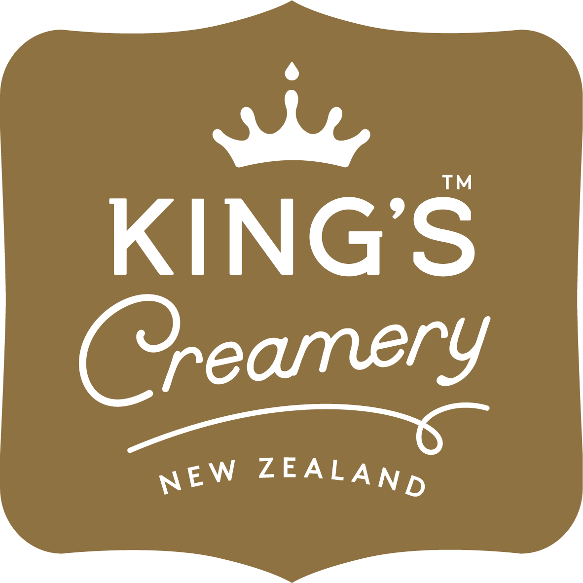 Logo of King's Creamery, a New Zealand dairy brand, featuring a black crown above the black text 'King's' and 'Creamery' in a script font on a tan background.
