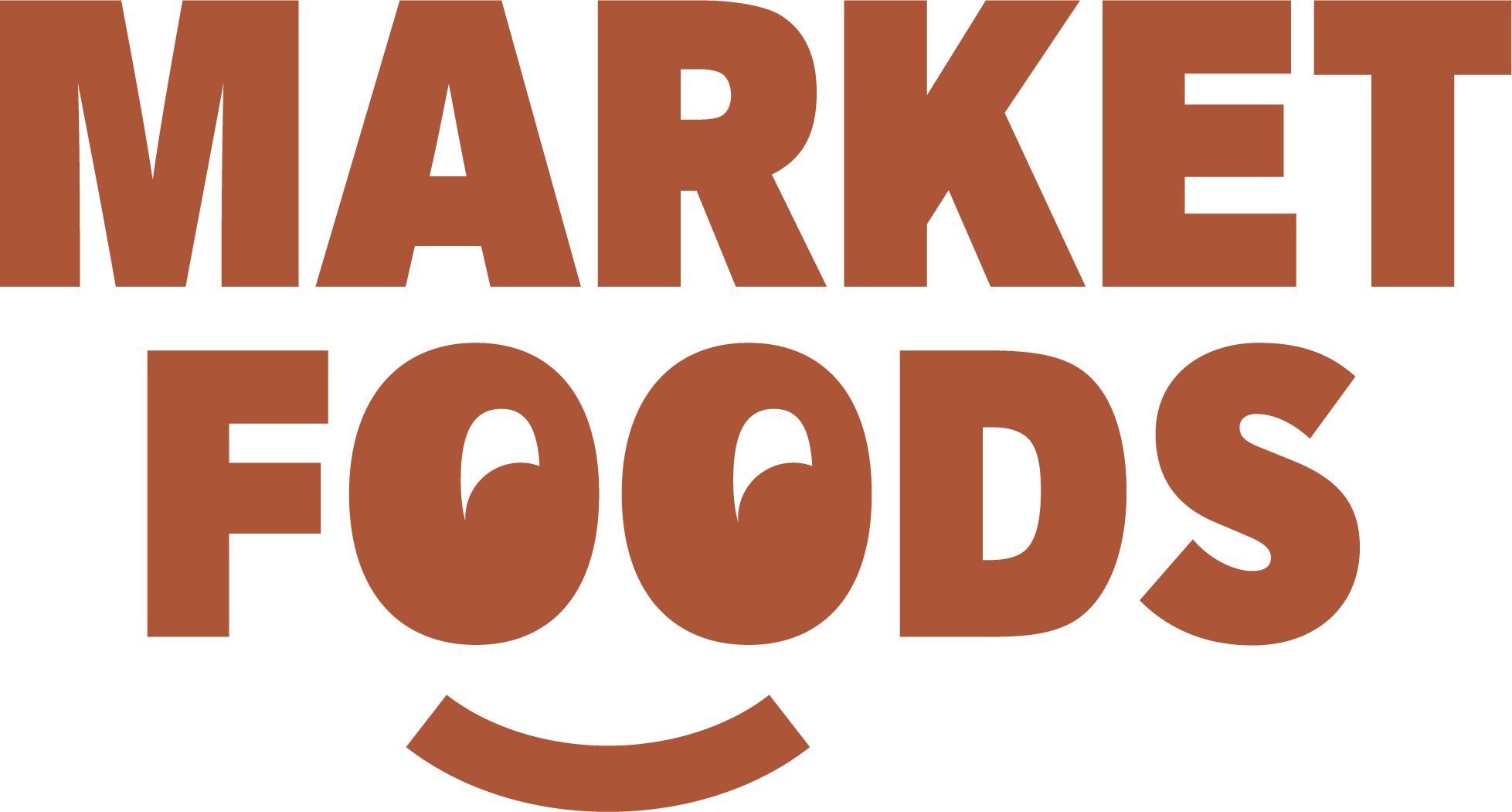 Text reads "Market Foods" in large, bold, brown letters on a black background.