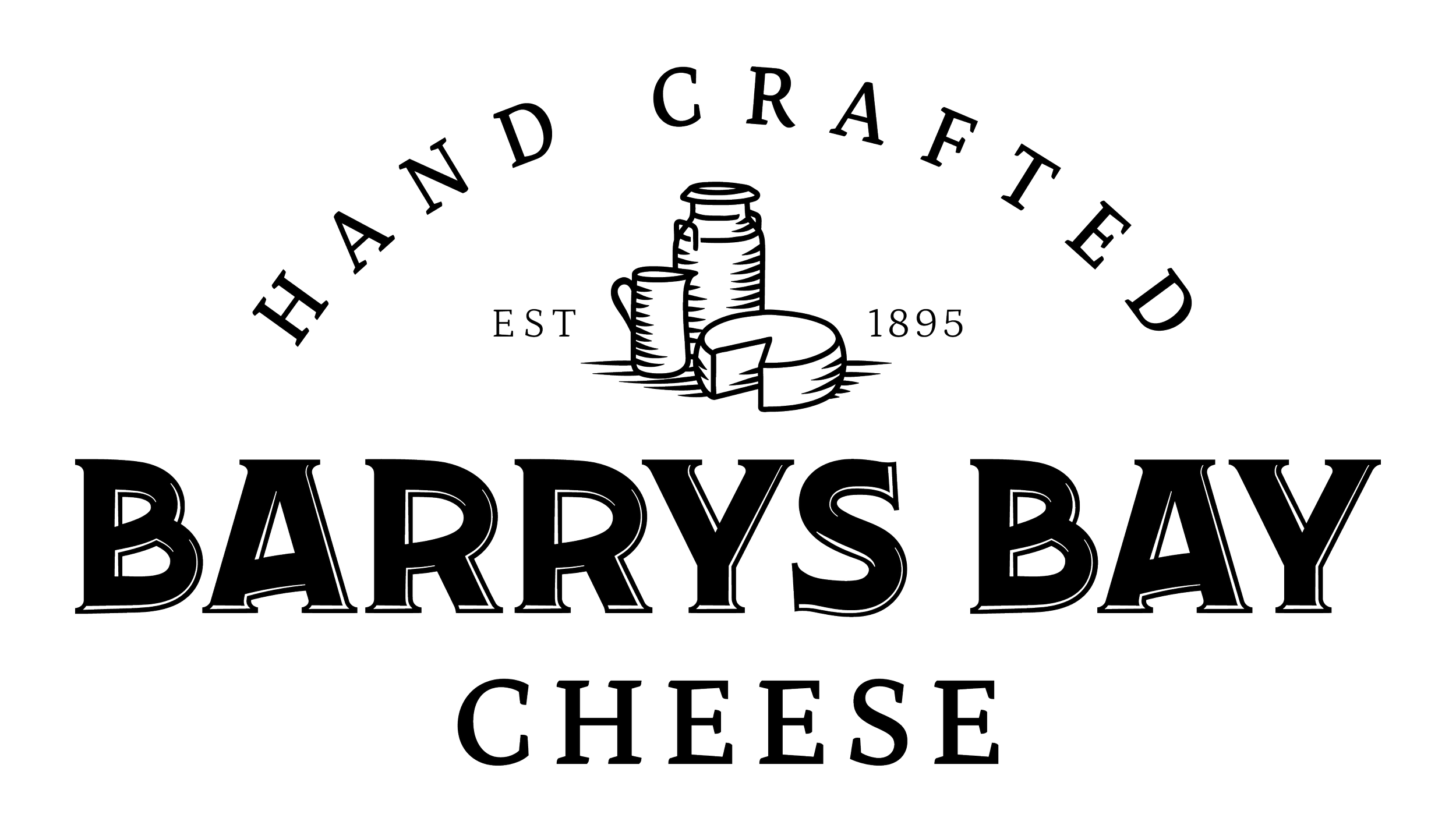 Logo for Harp and Craf Tea Dary's Bay Cheese with a jar, a mug, and a wheel of cheese in the center.