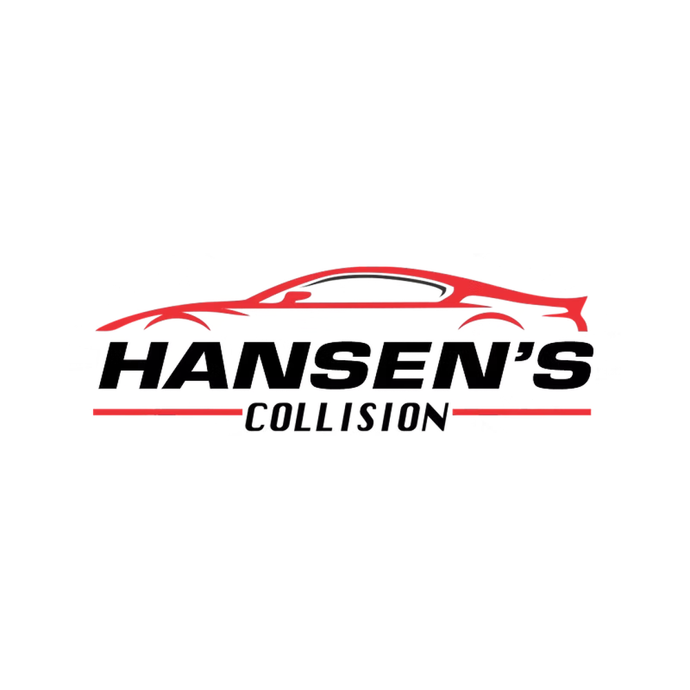 Logo for Hansen's Collision featuring a stylized red car outline and bold black text.