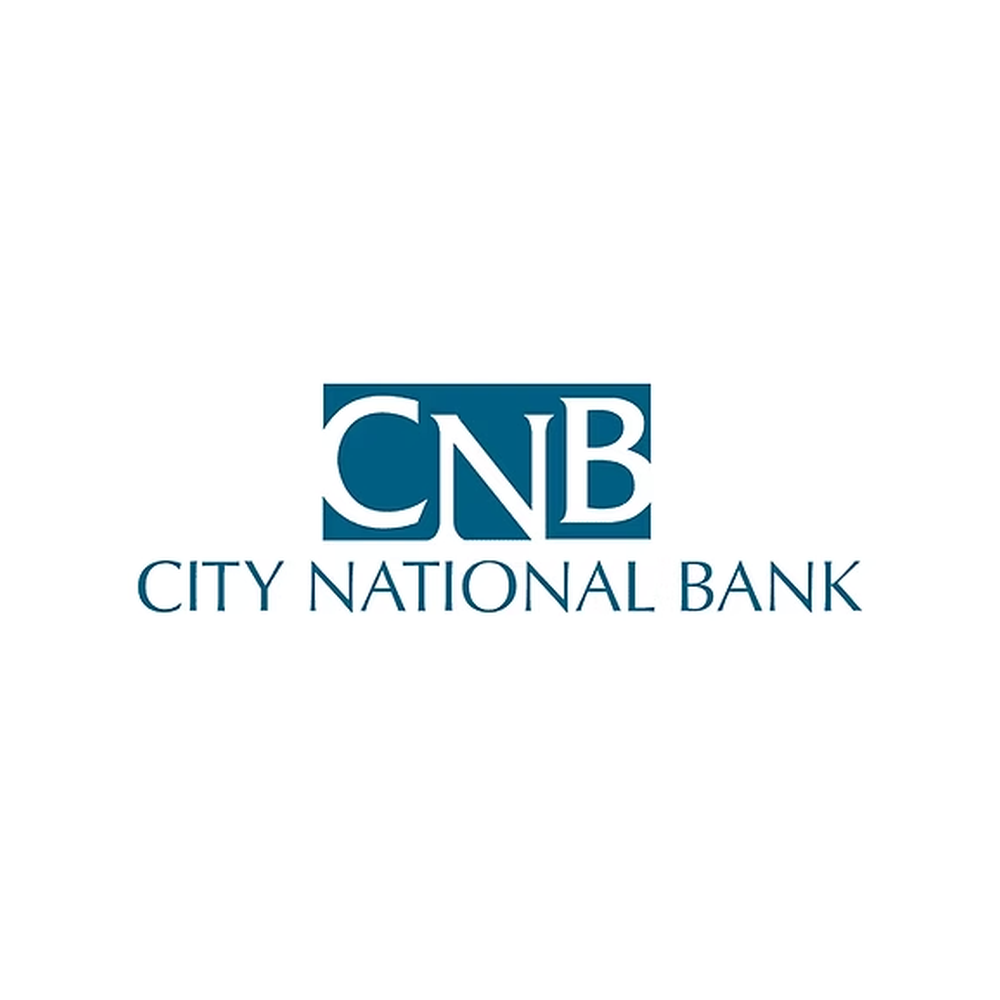 Logo of City National Bank featuring the initials 'CNB' in a blue square and the full bank name below.