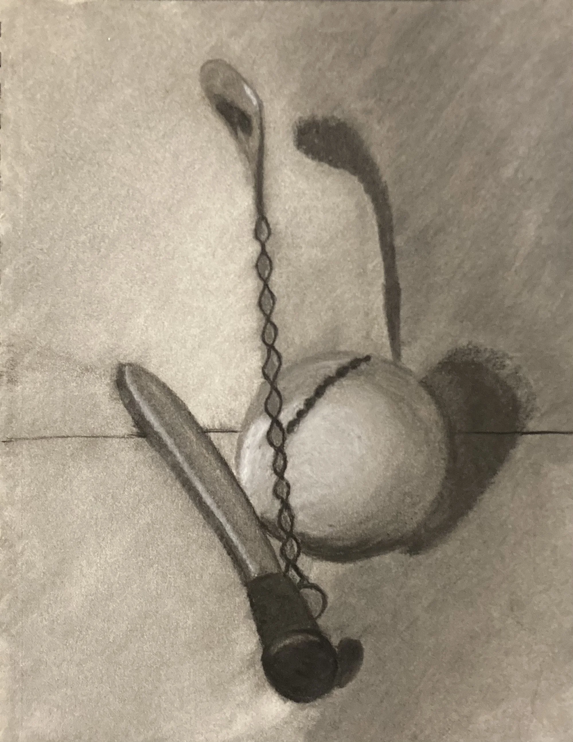 Cocktail Essentials. 2025. Charcoal on Bristol. Board 9x12in.