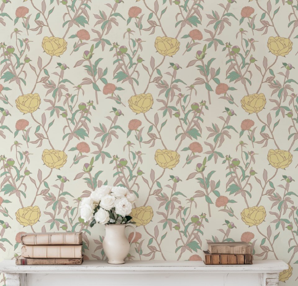 This is my work for the Chintz Revival Challenge @spoonflower using my latest hand-drawn peonies, reminding me of the centerpiece for my wedding (20+ years ago!)   It was my first attempt at my take on chintz floral pattern and there were a lot redos