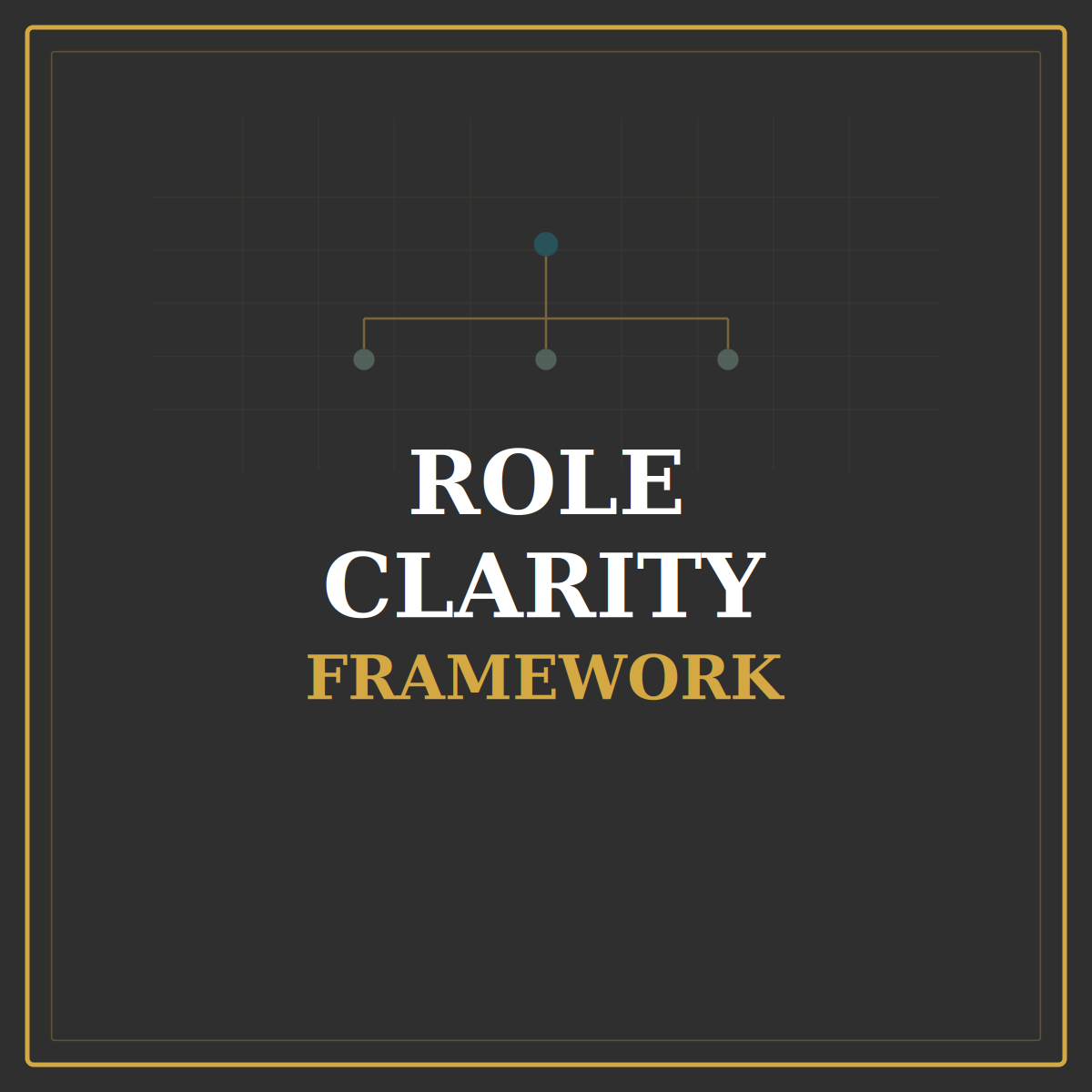 Design with a dark background featuring a small graphical chart at the top and text that reads 'Role Clarity Framework' in bold white and gold letters.