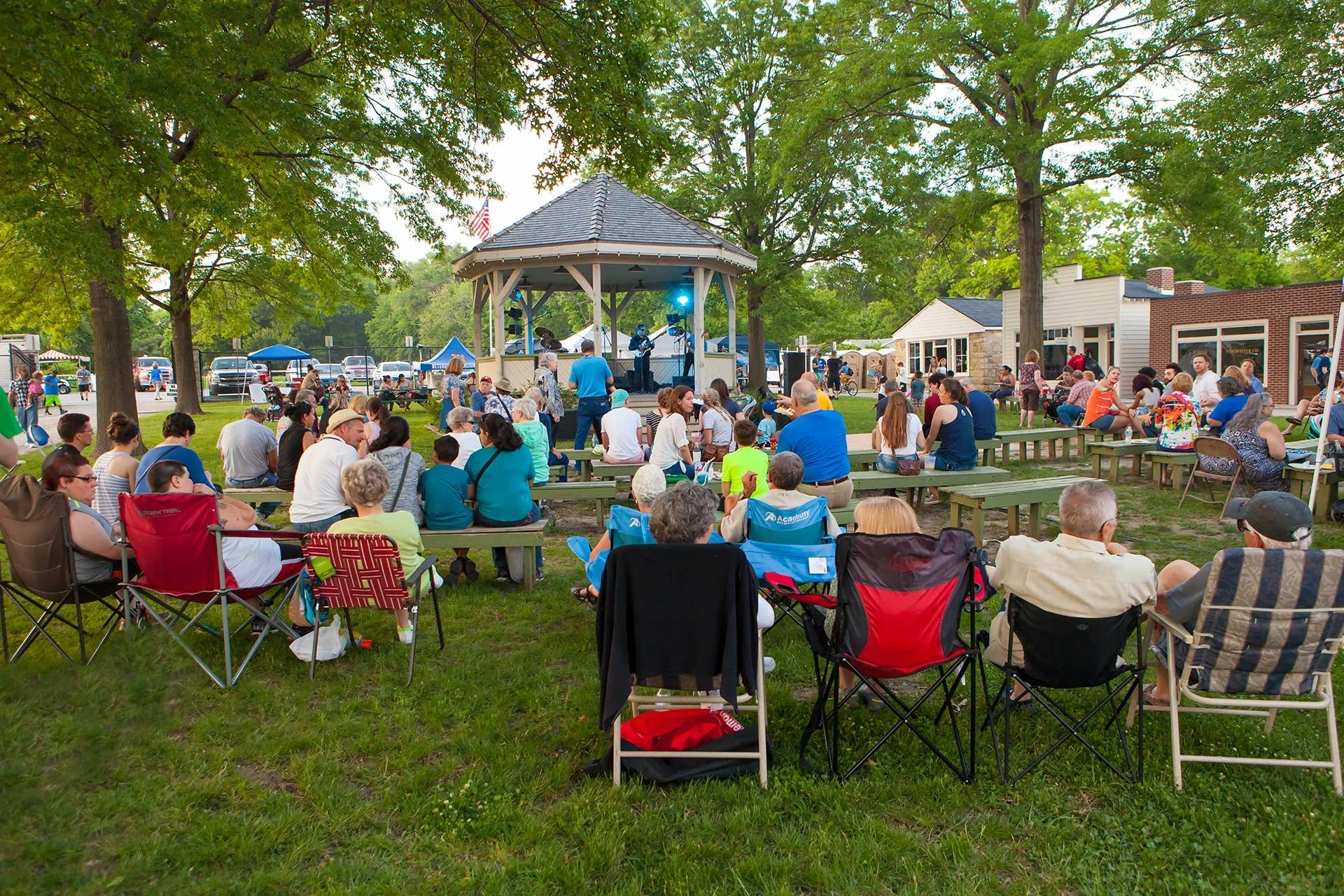 the crowd gathered at the gazebo in Shawnee Town 1929