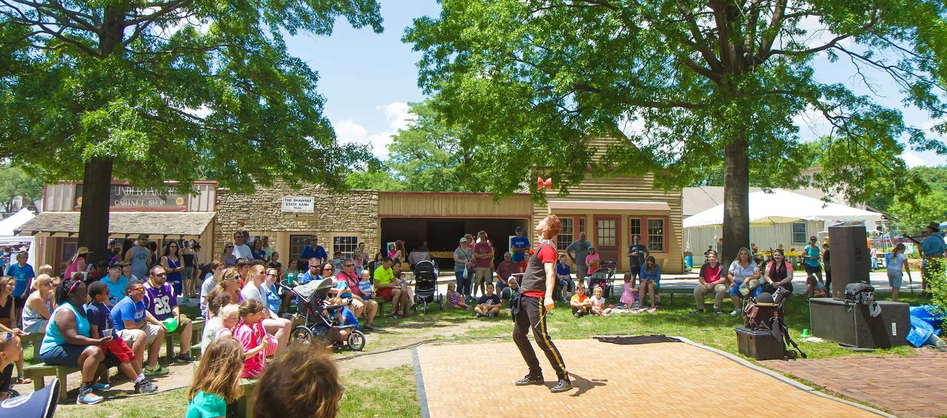 A juggler performs for the crowd