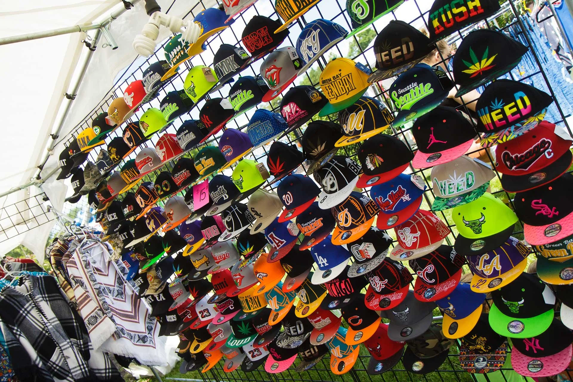 rows of baseball hats