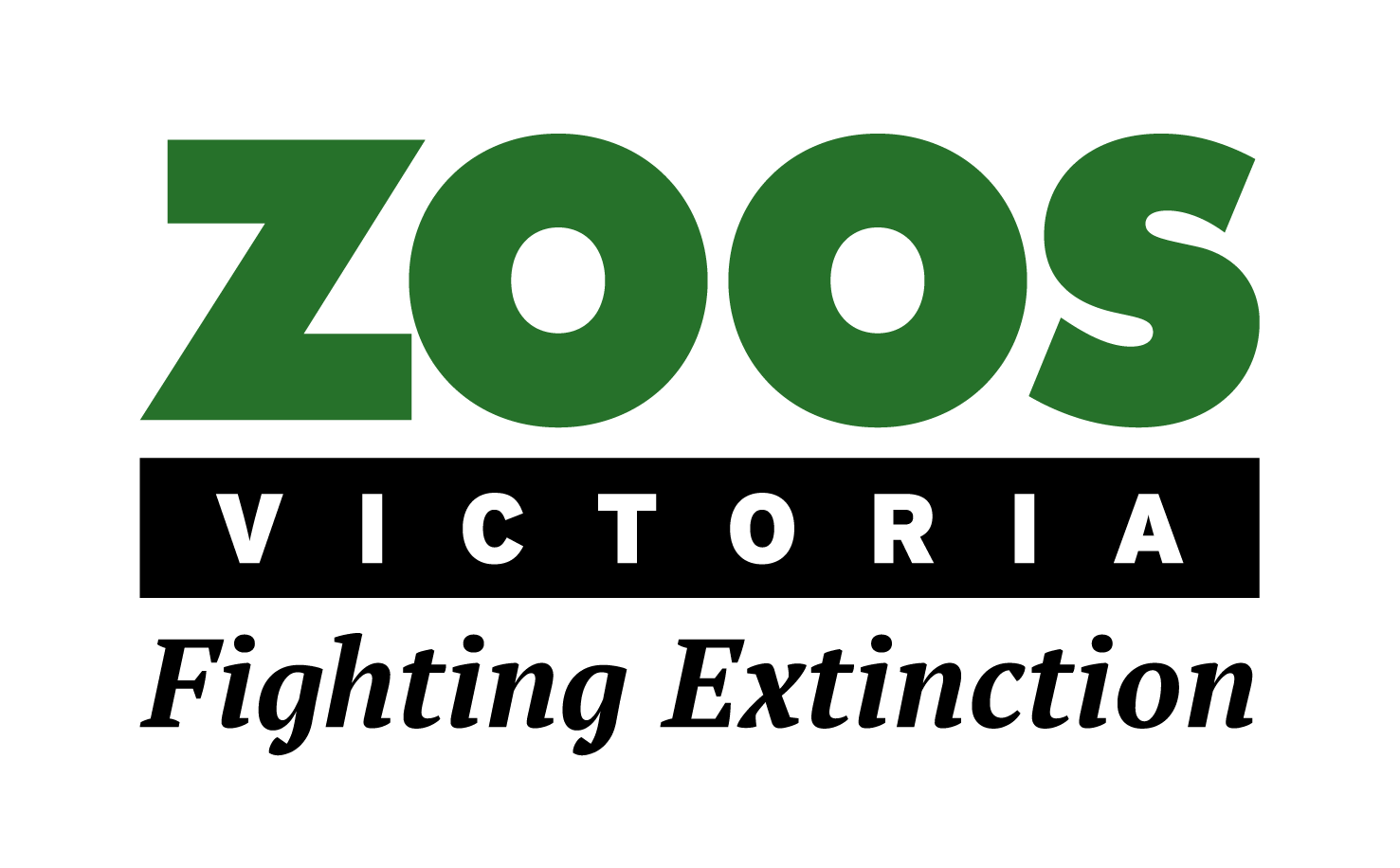 Logo of Zoo Victoria with the word 'ZOO' in green and 'VICTORIA' in white below on a black background.