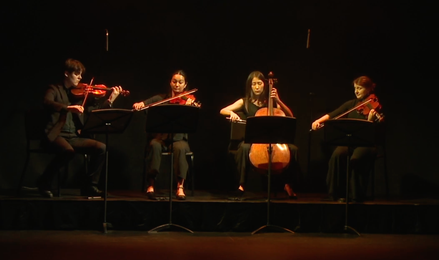 A Pursuit 19 string quartet performing live classical music set at the Footbridge Theatre