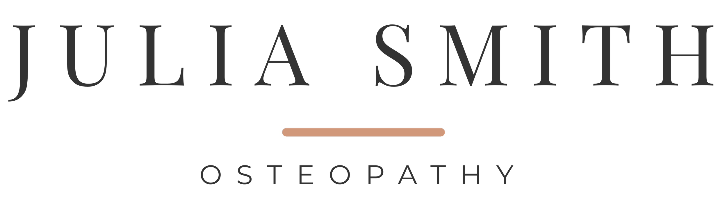 JULIA SMITH OSTEOPATHY logo with black text, stylized line, and dark background.