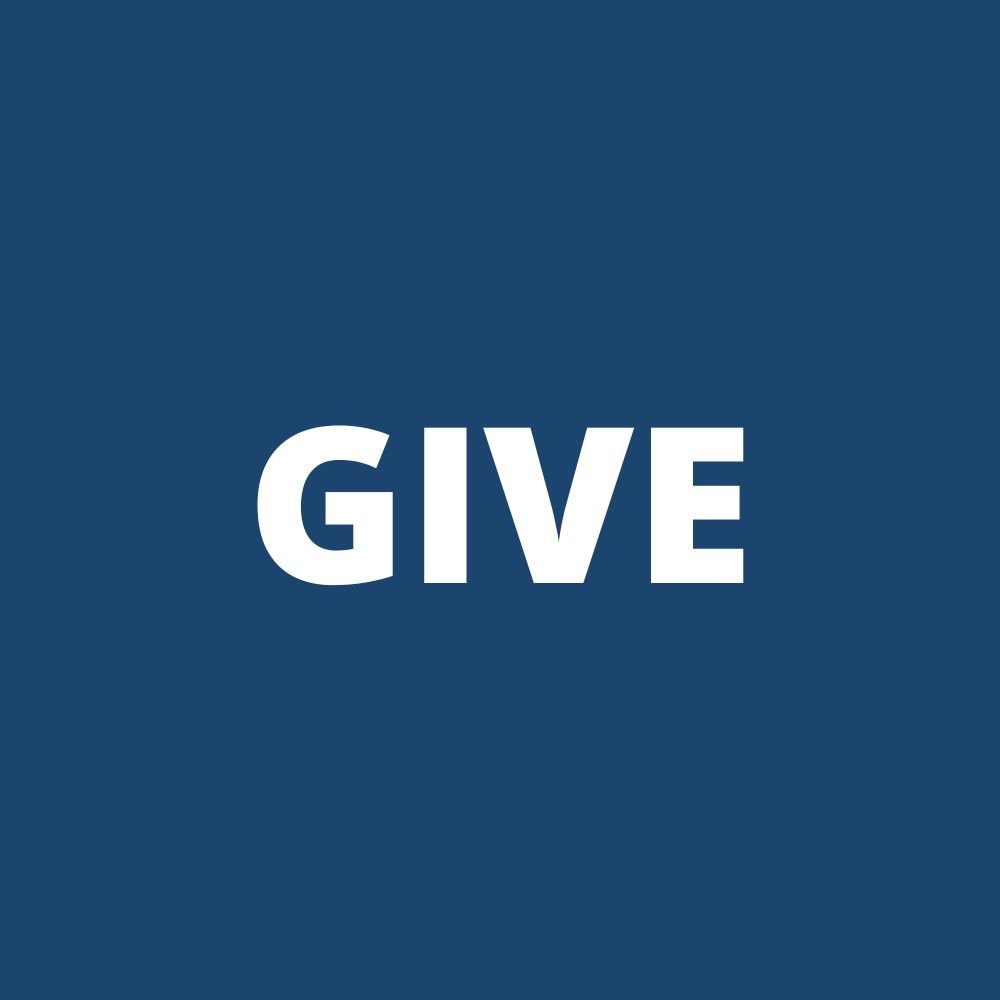 White text saying 'GIVE' on a blue background.