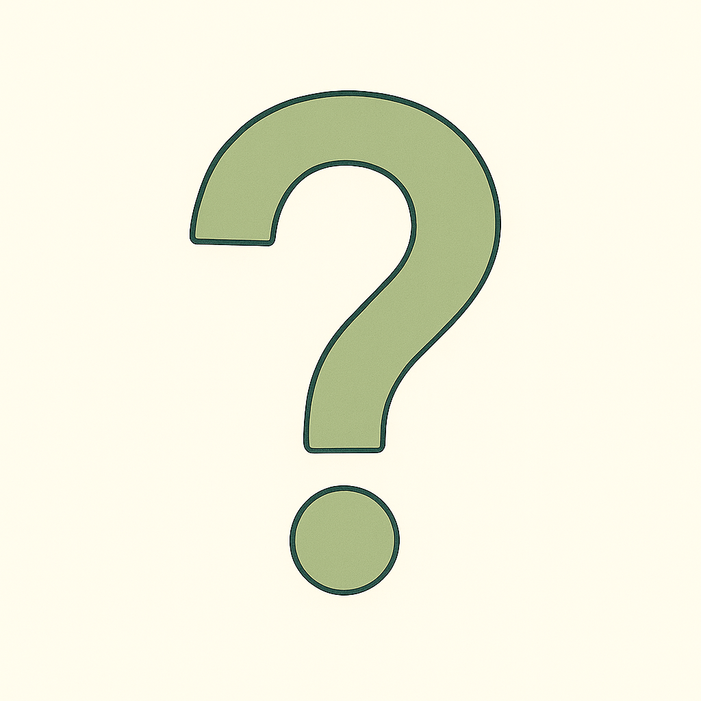 A large green question mark centered on a light beige background.