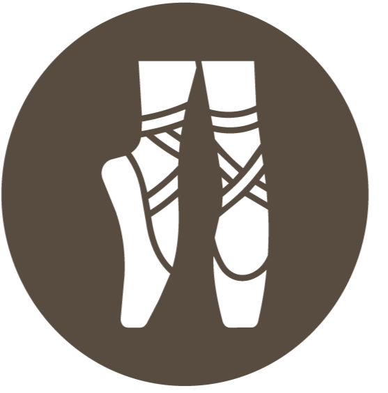 Illustration of ballet pointe shoes with ribbons tied around the ankles.