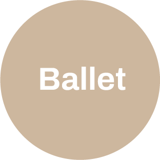 A beige circular sign with the word 'Ballet' in black text.