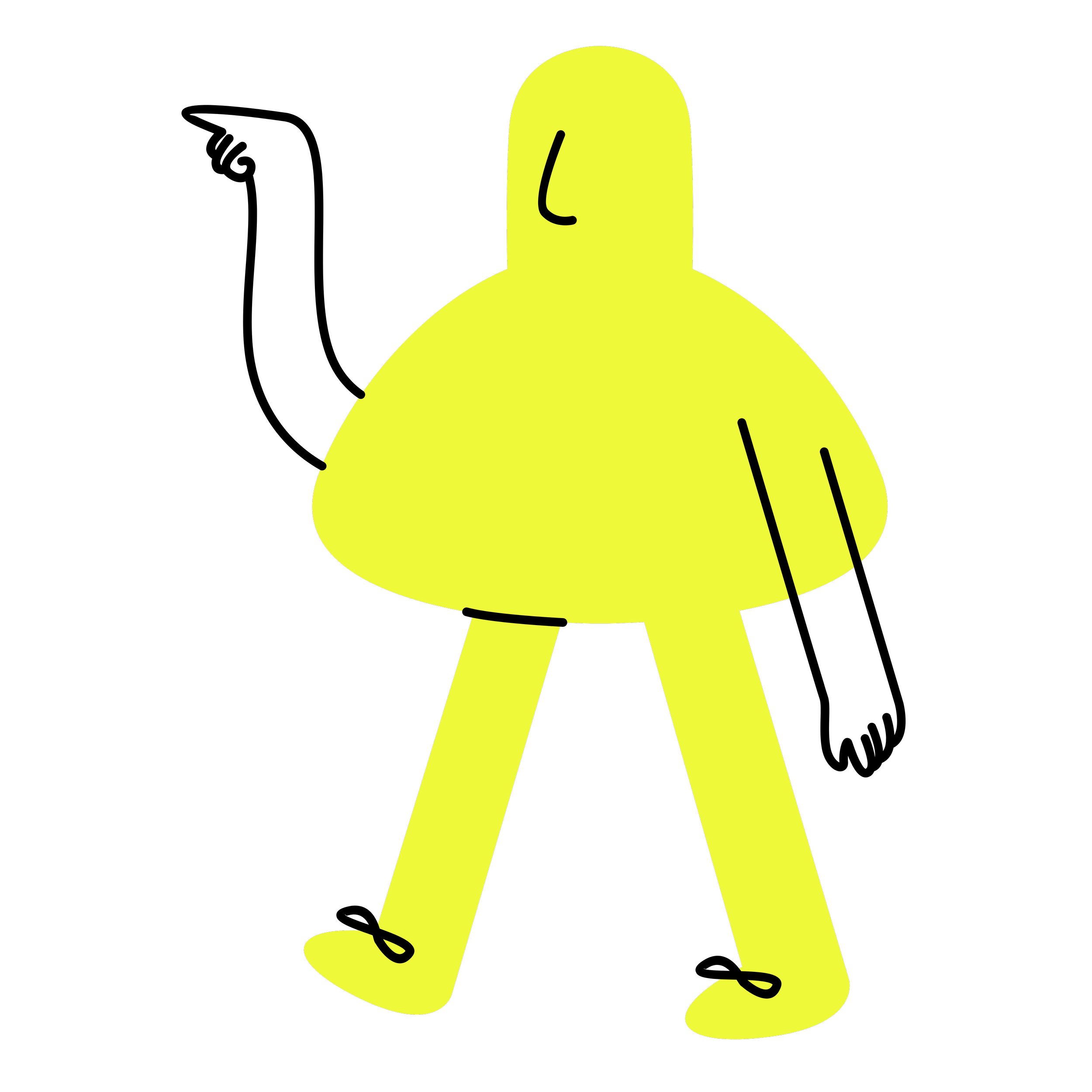 Disegno stilizzato di una figura gialla con forma umana, senza dettagli facciali o vestiti identificabili.