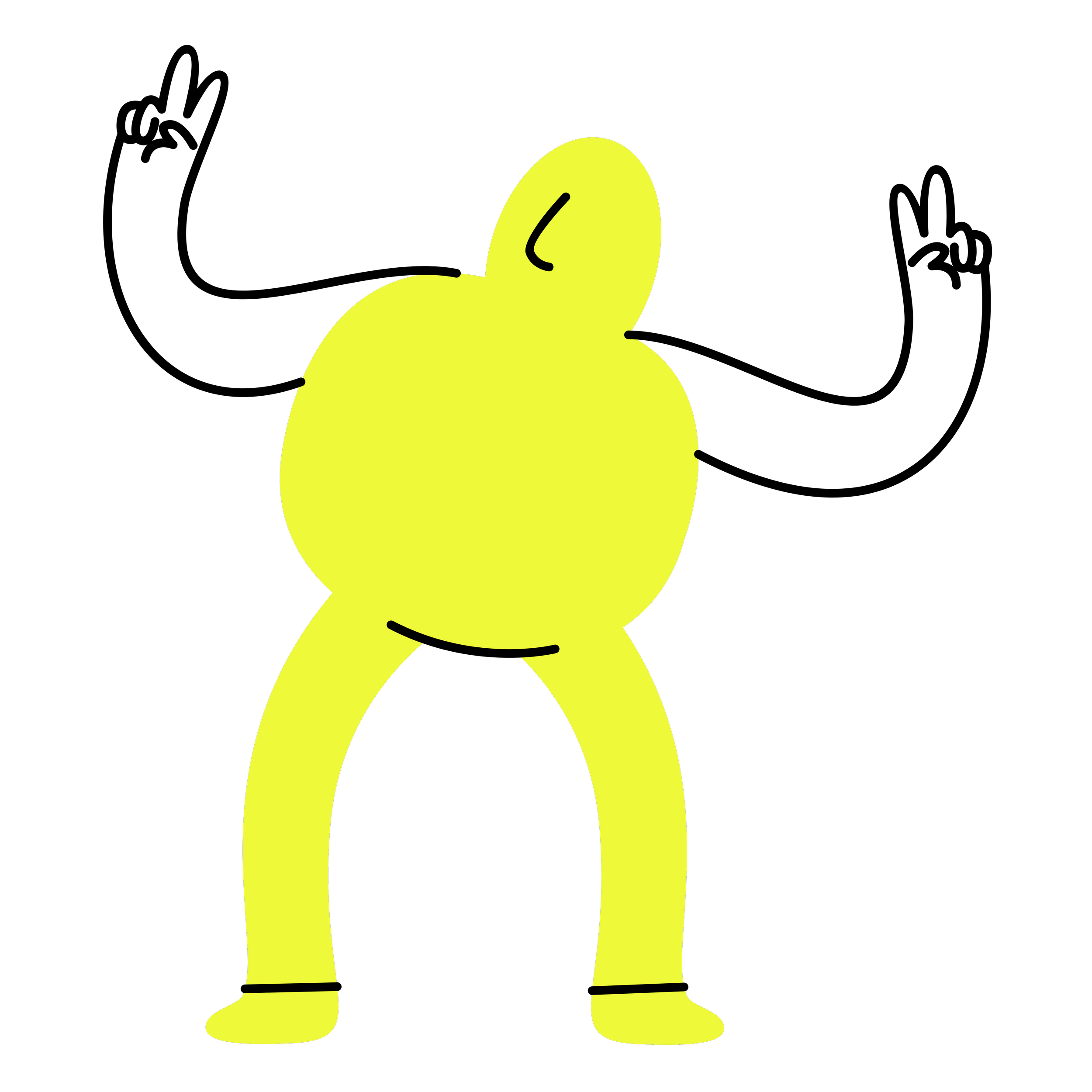 Illustrazione di un personaggio di colore giallo con linee nere, in posizione frontale, con un orecchio sporgente a sinistra e un altro lontano, sfondo nero.