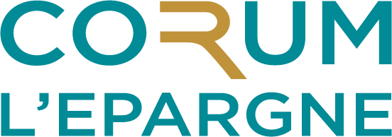 Logo de Corum L'Épargne avec le texte en majuscules et une conception moderne.